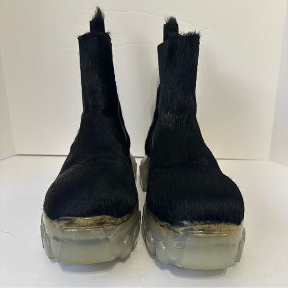 Rick Owens Beetle Bozo Chelsea Boots size IT 37 Black Calf Hair Clear Sole - Picture 10 of 10